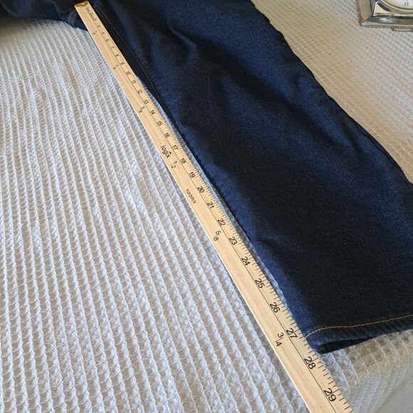 Lands End Woman’s 18 18W Dark Wash Flannel Lined Denim Blue Jeans Straight Leg - Picture 11 of 12